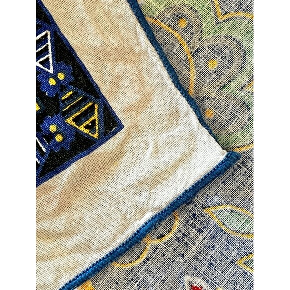 Italian Floral Cotton Tablecloth 58x48 Blue Red White Orange Green Boho Party - Picture 14 of 16